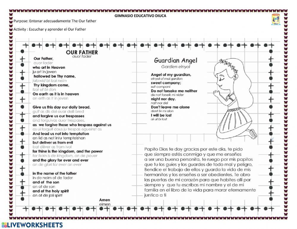 Our father worksheet Live Worksheets