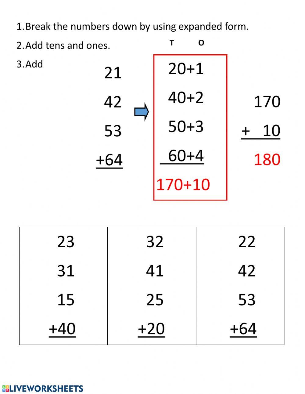 Adding up to 4 two-digit numbers