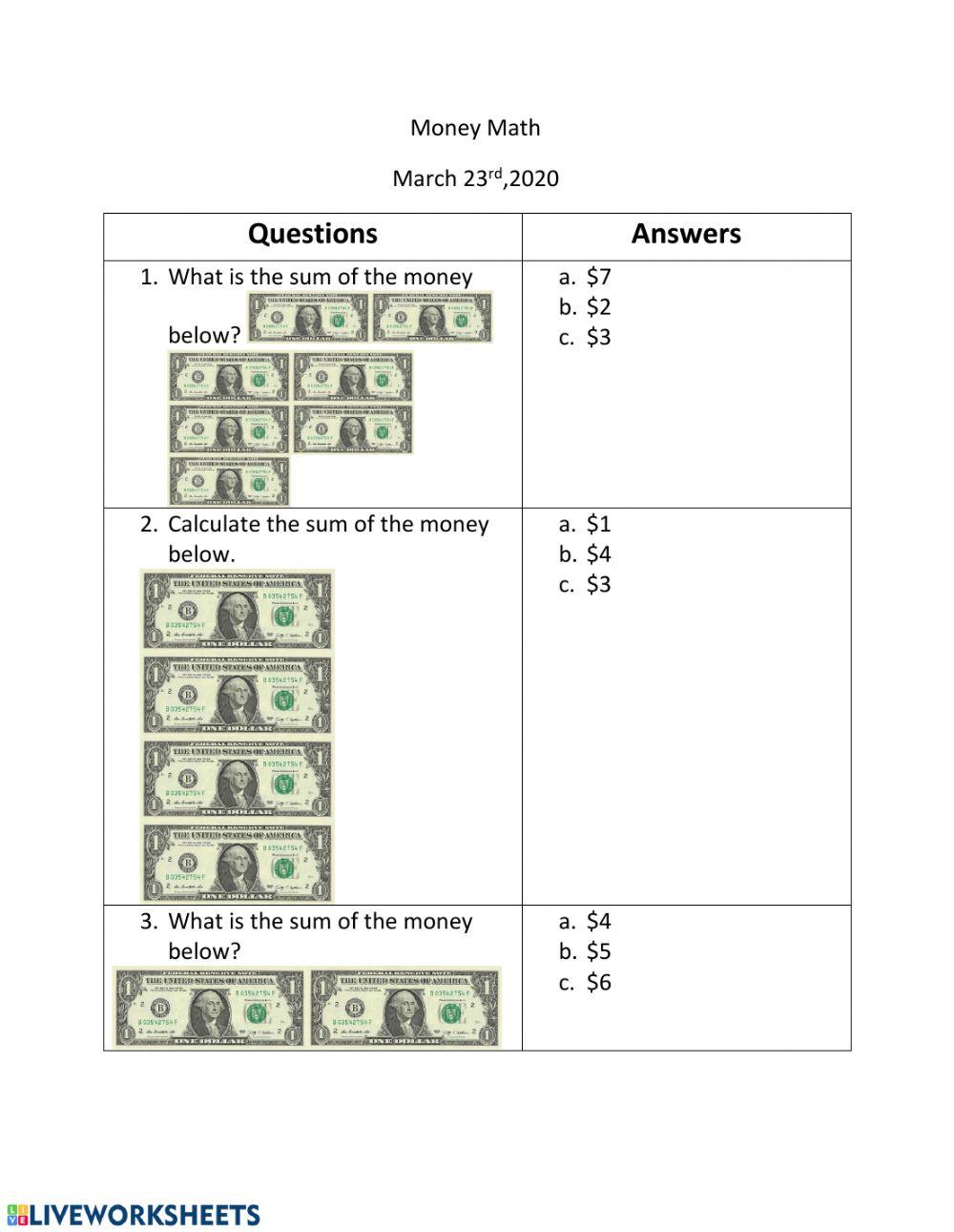 Money Math March 23rd A
