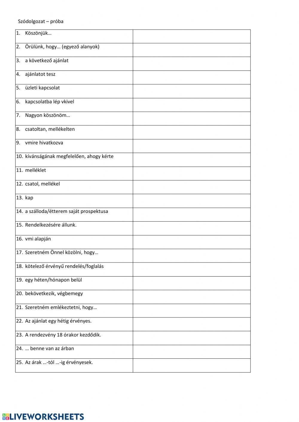 Német szódolgozat 1. - Ajánlat levélhez