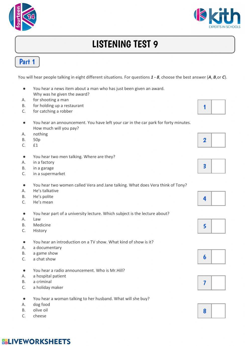 Fce-Listening Test 9 Worksheet | Live Worksheets