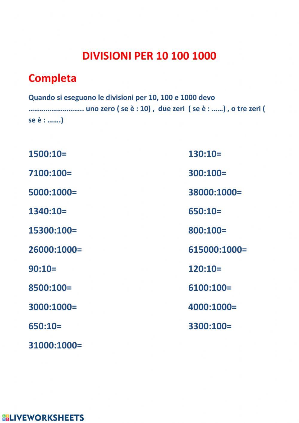 Divisioni 10 100 1000