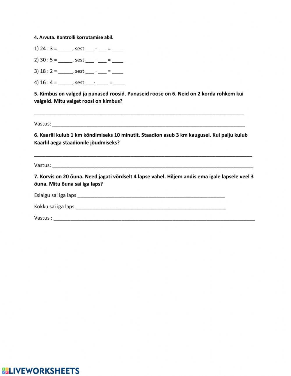 Korrutamine ja jagamine 2-5, 2. klass
