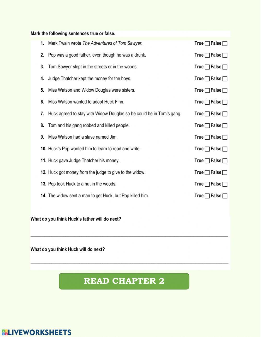 The Adventures of Huckleberry Finn Chapter 1