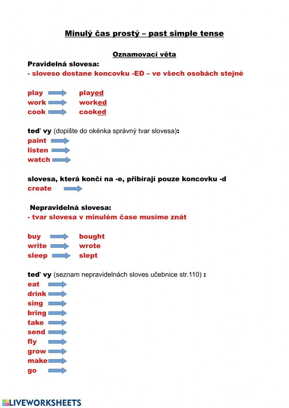 Past simple - explanation, practise