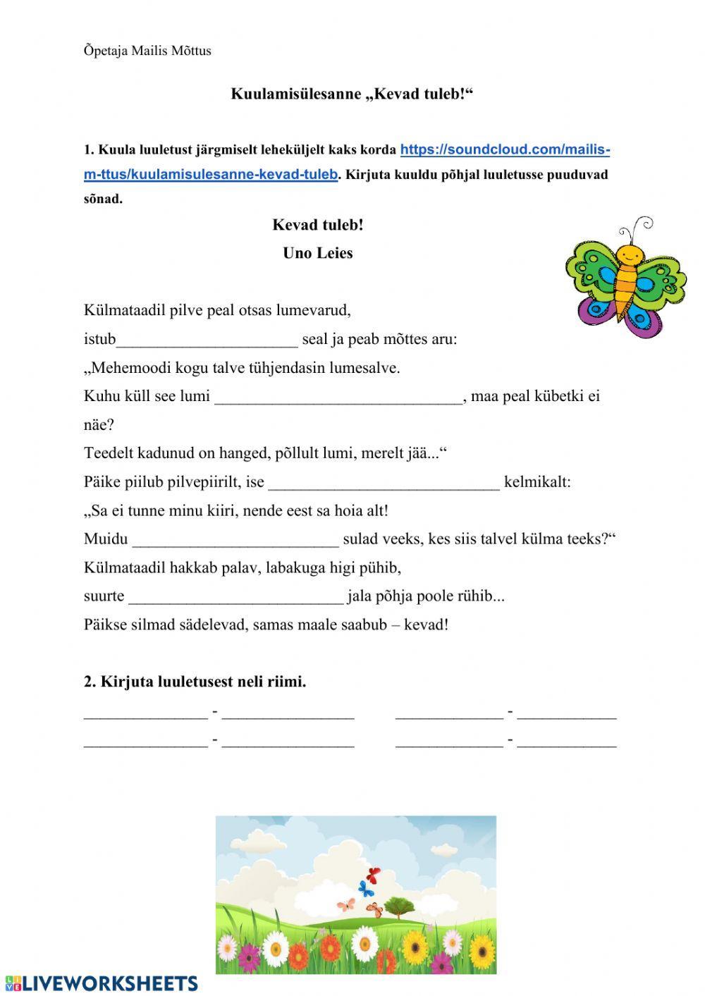 Kuulamisülesanne: -Kevad tuleb!-