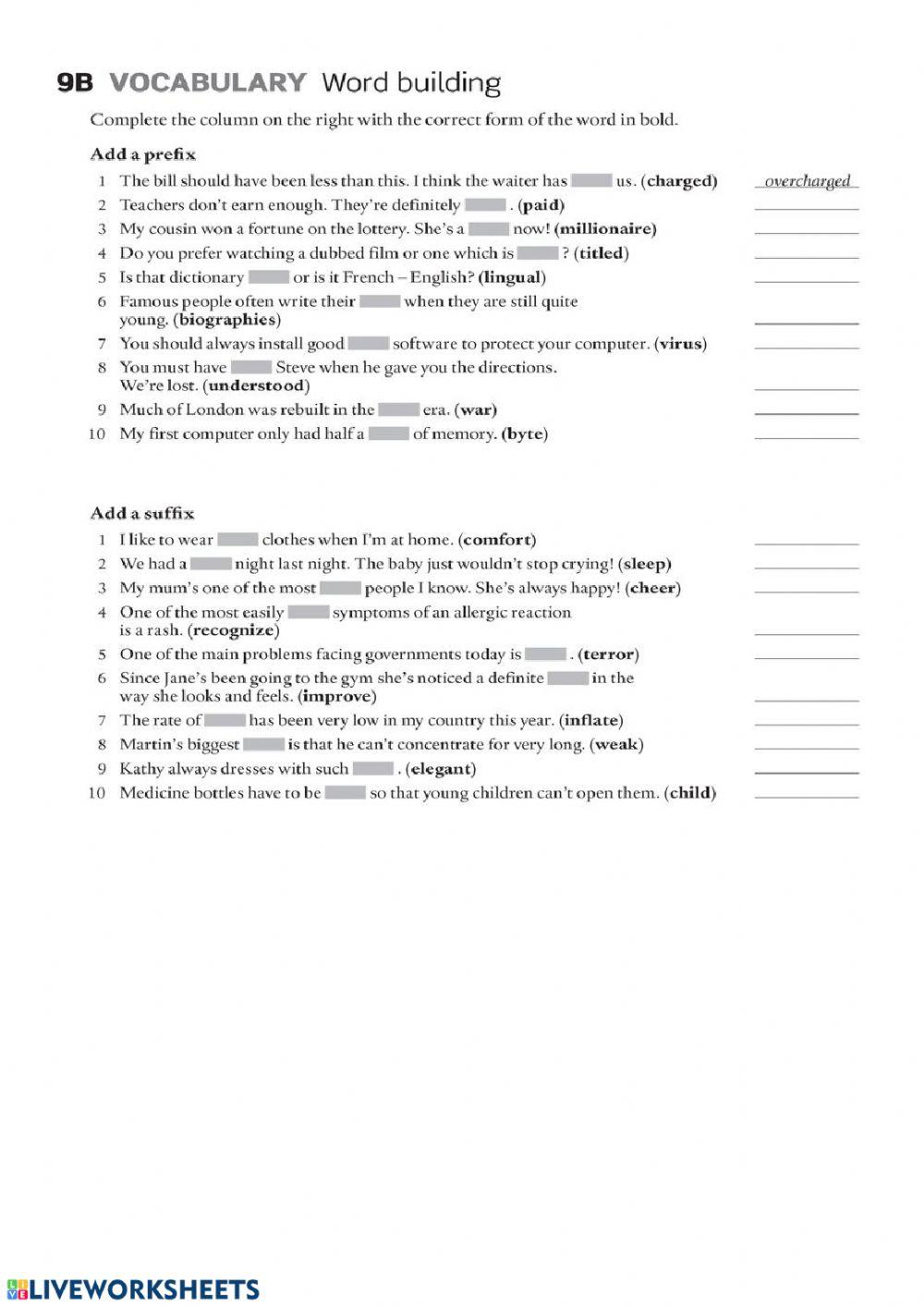 Prefixes and suffixes