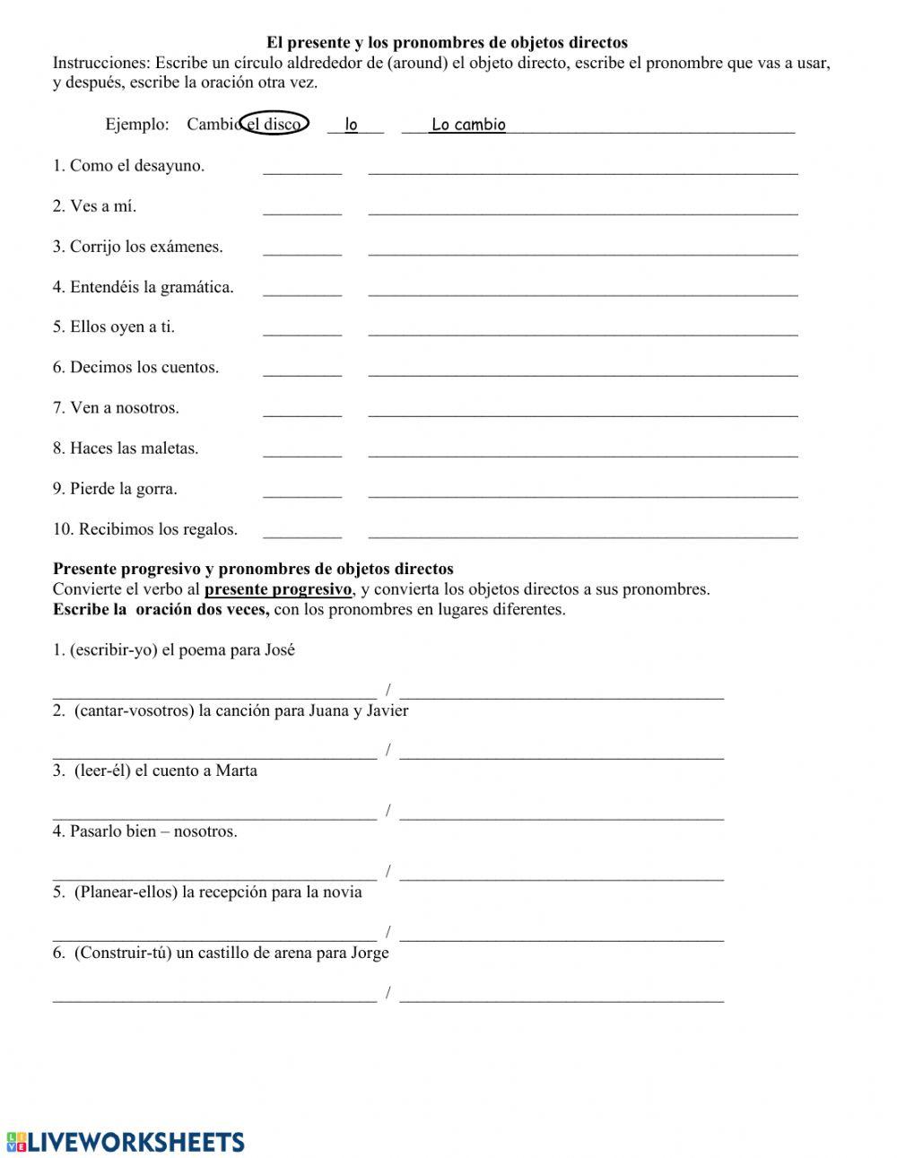 Objetos de complemento directo