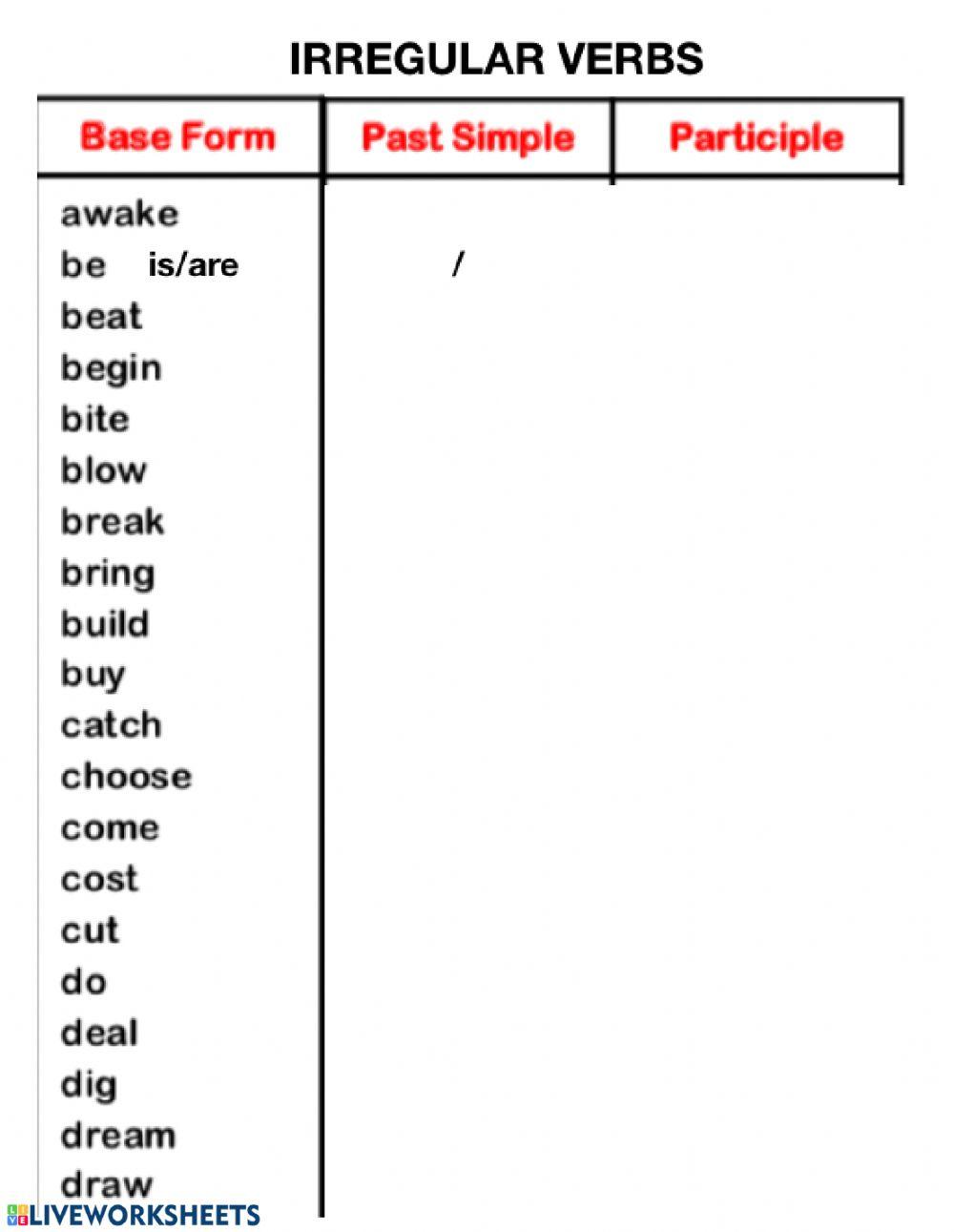 Irregular verbs 1-20