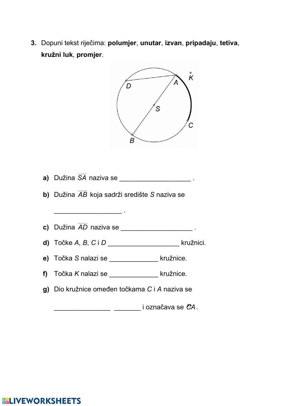 Krug i kružnica - osnovni pojmovi, međusobni položaji kružnice i kruga