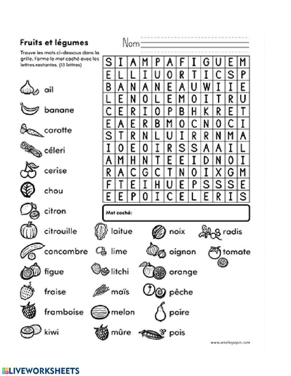 Mots caches: fruits et légumes