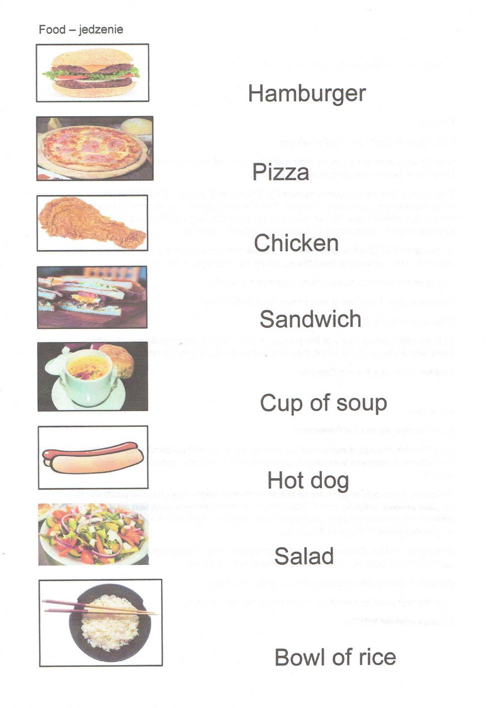 Nauka słówek jedzenie - jak klikniesz na obrazek lub słowo usłyszysz wymowę