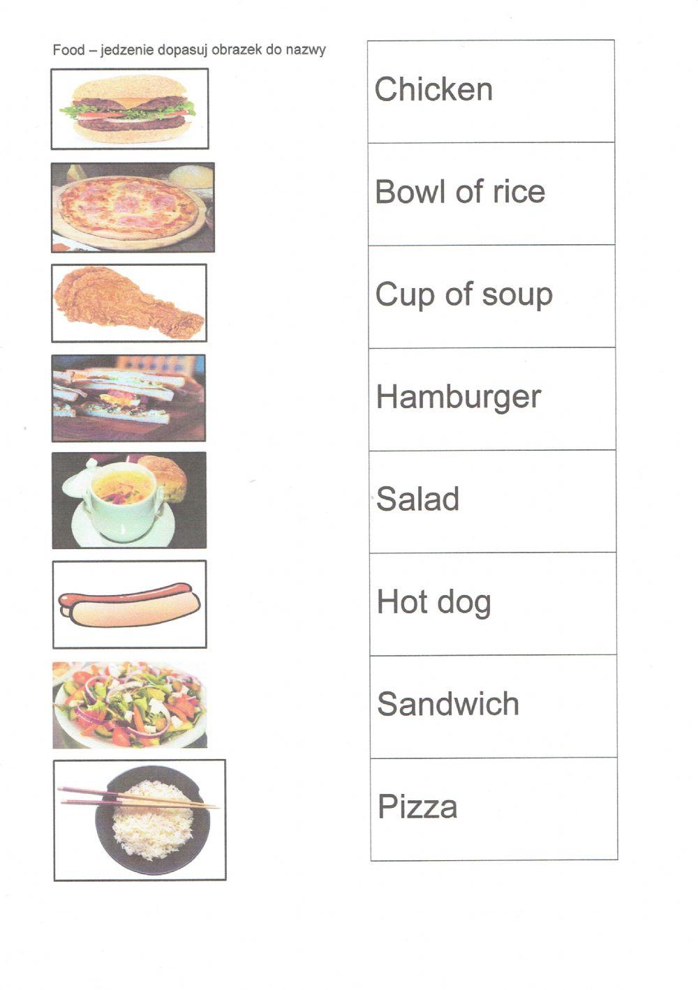 Nauka słówek jedzenie - jak klikniesz na obrazek lub słowo usłyszysz wymowę
