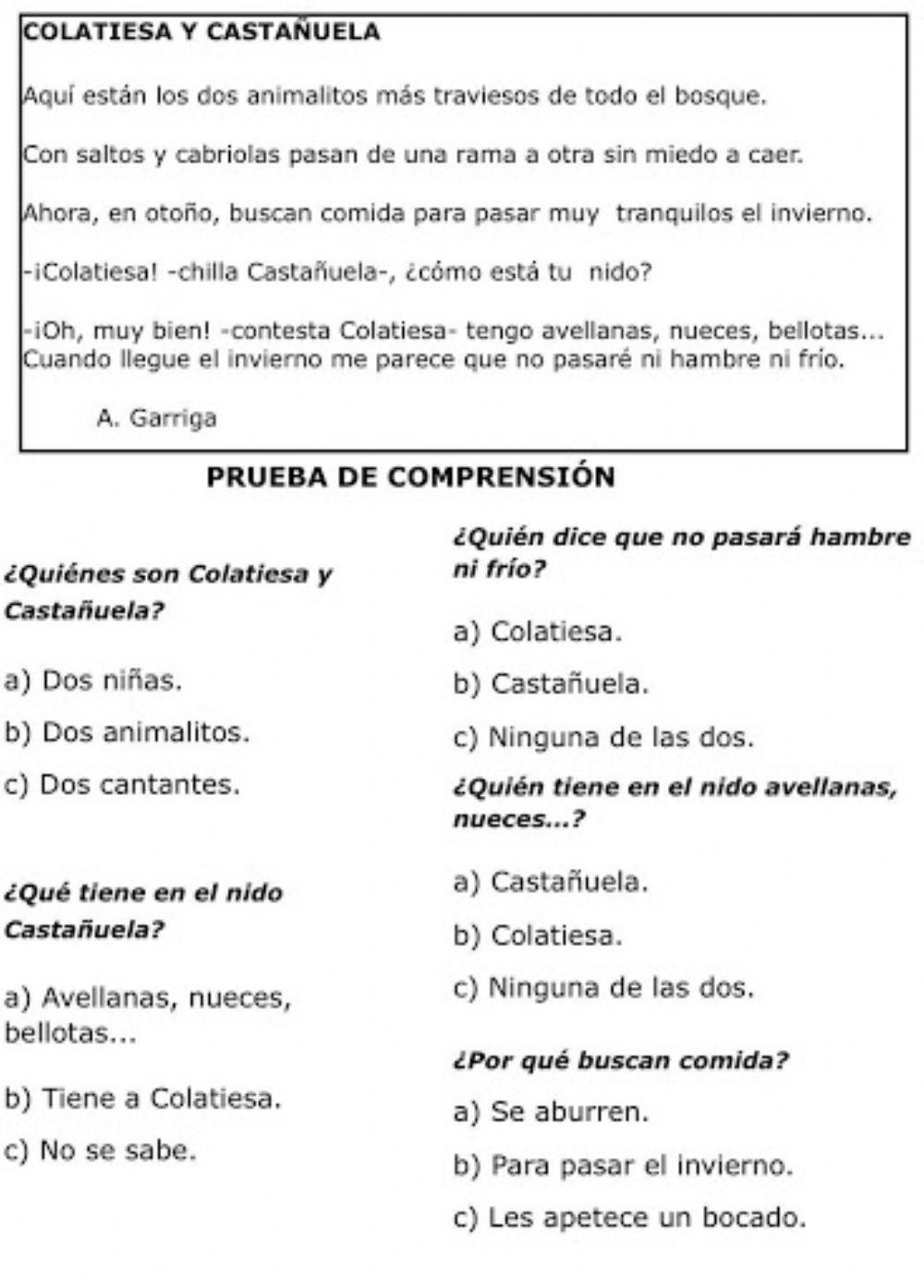 Lectura con opciones de respuesta worksheet | Live Worksheets