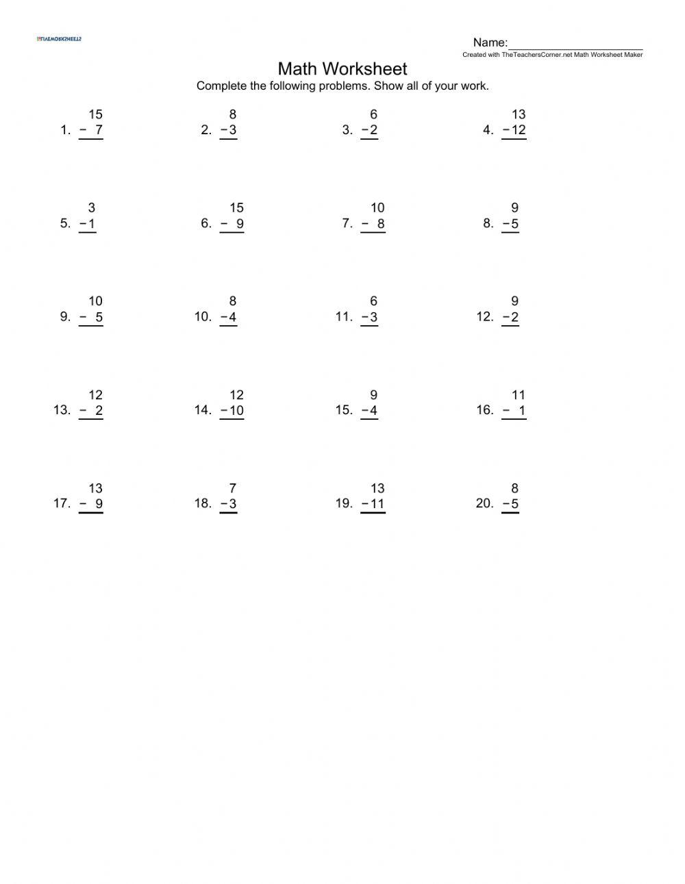 Math Worksheet worksheet | Live Worksheets