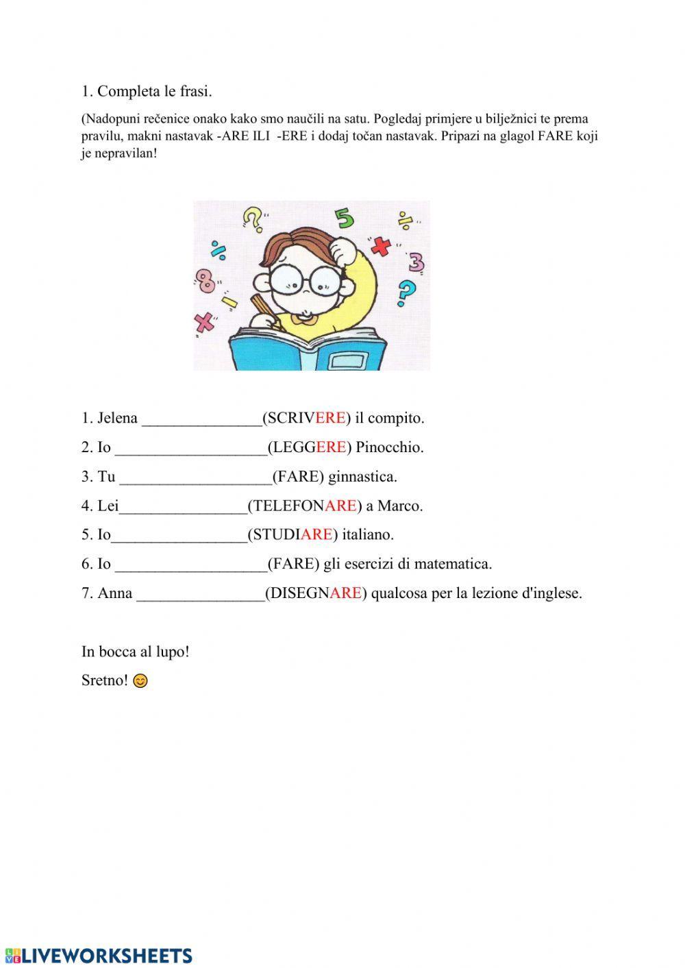 Verbi regolari in -ARE e -ERE