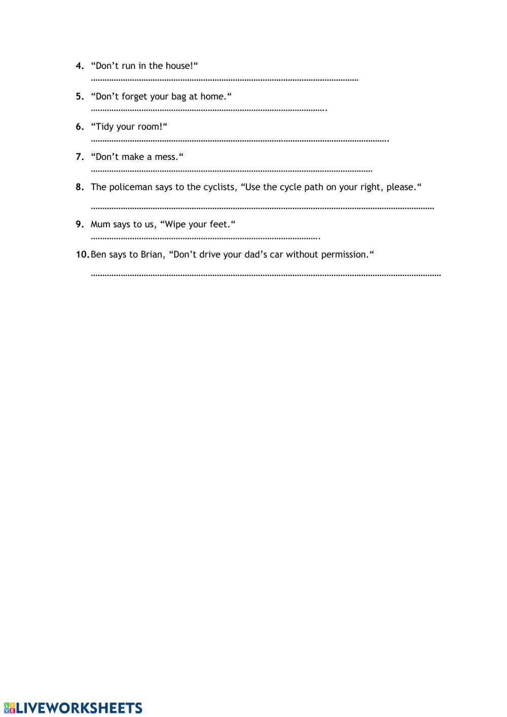 Reported commands, requests, prepositions