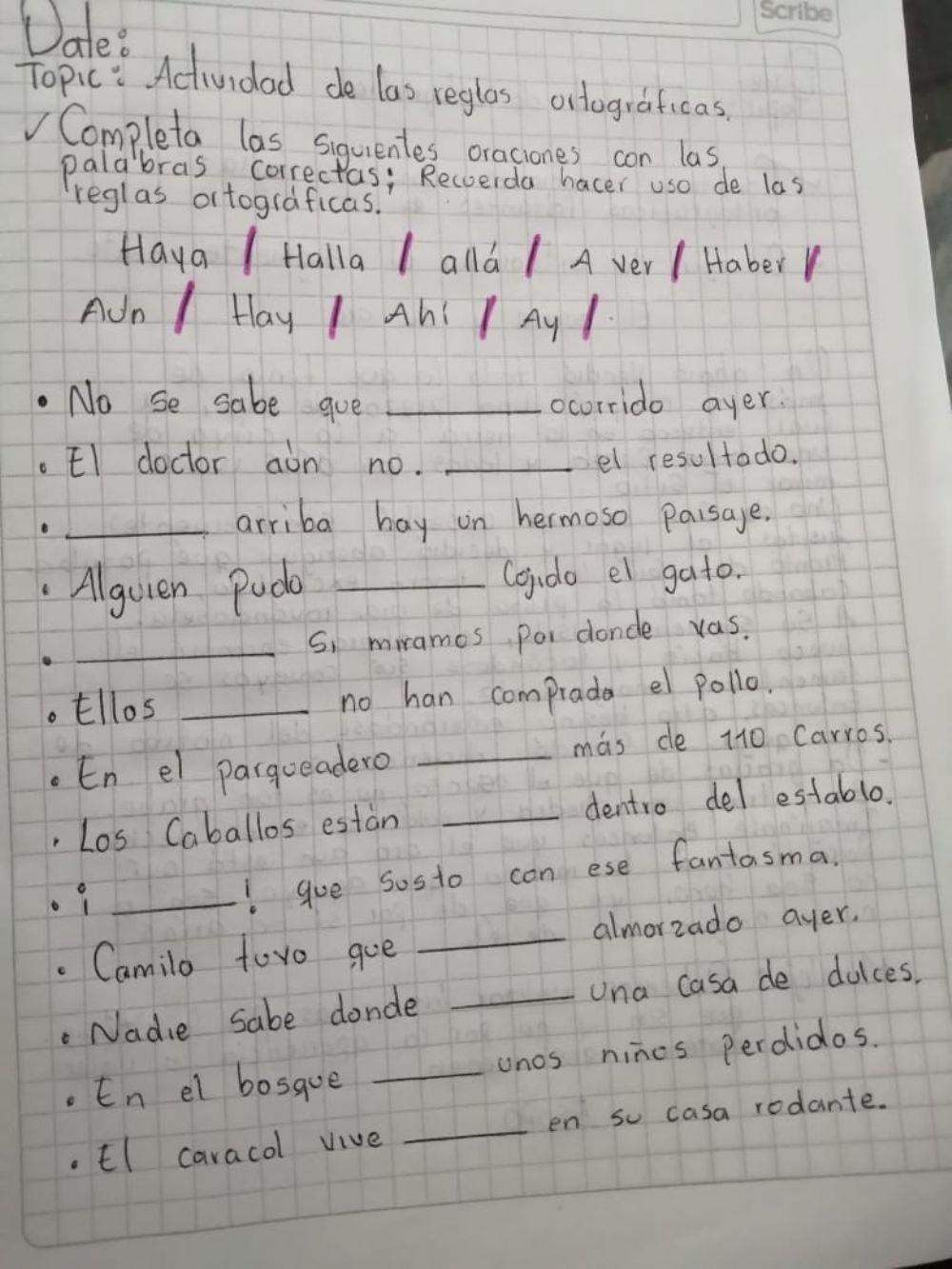 Oraciones con reglas ortograficas