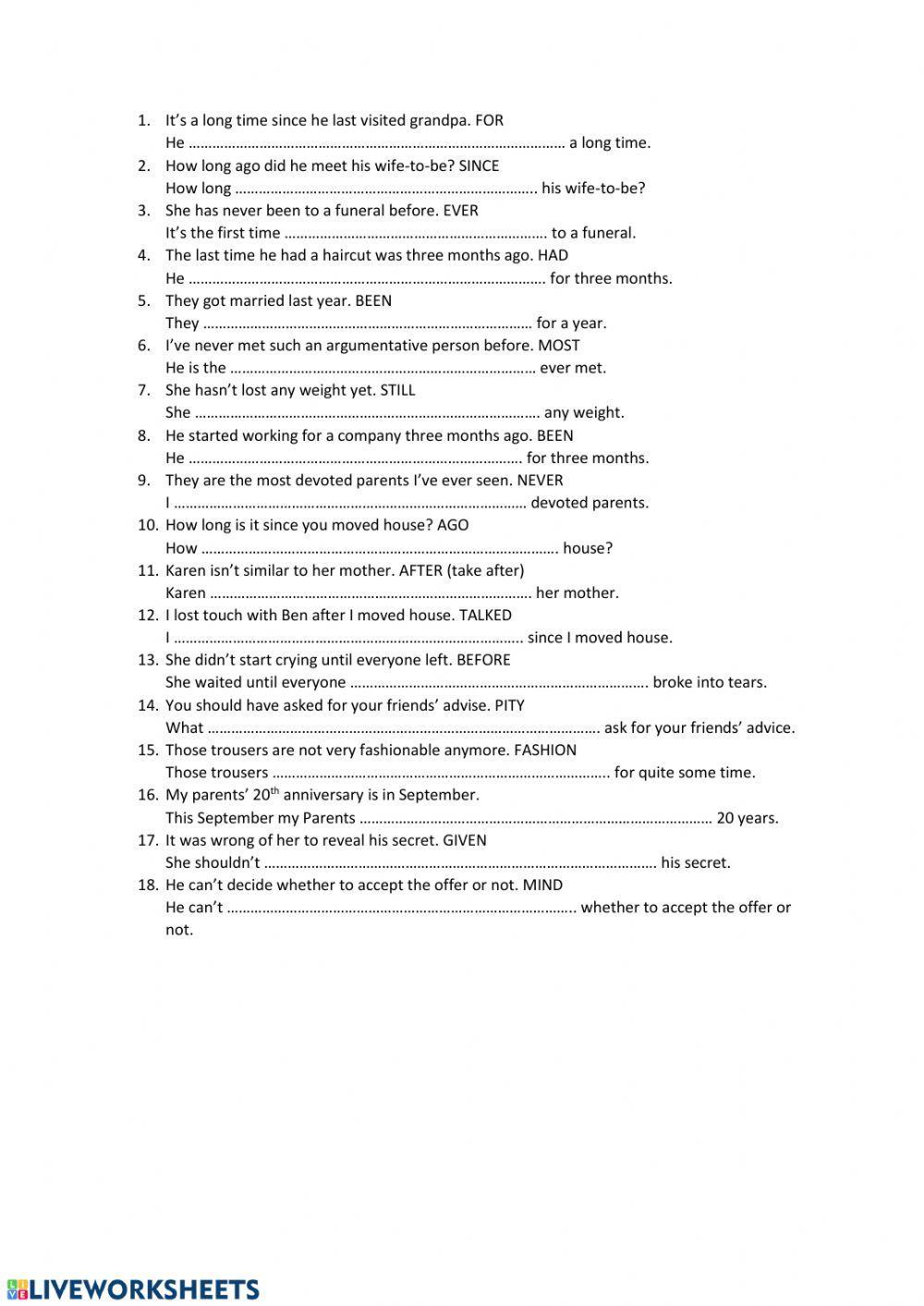 Matura exam sentence transformations