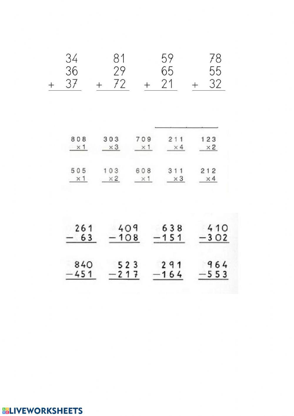 Biderketak, batuketak eta kenketak