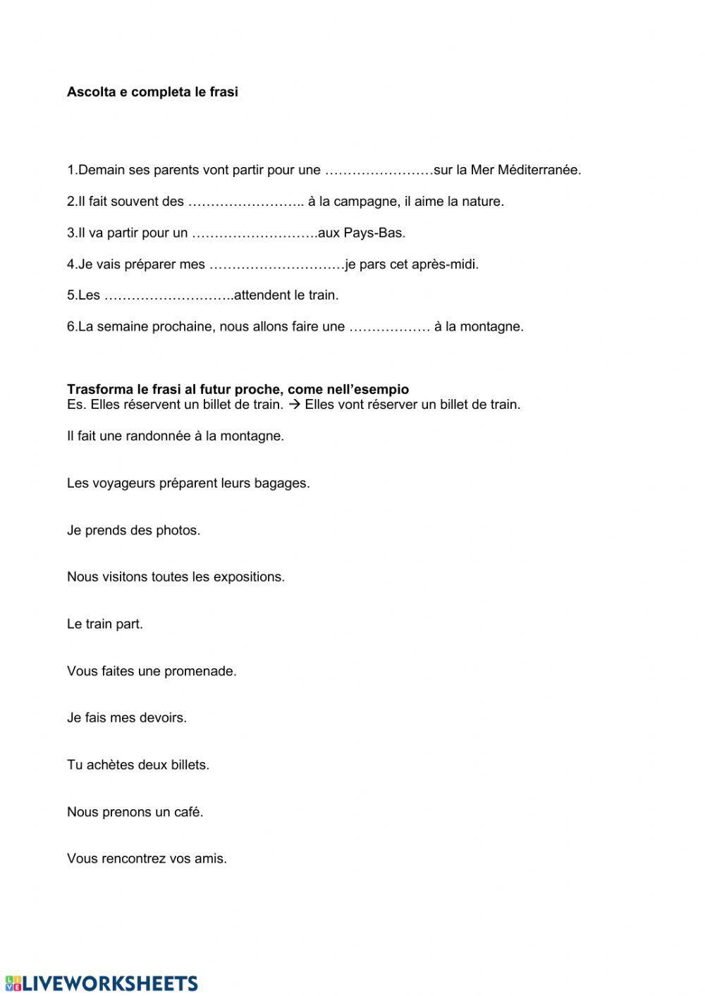 Comprensione orale e futur proche