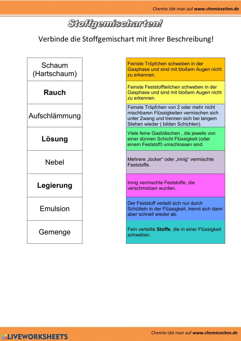 Stoffegemische zuordnen 2