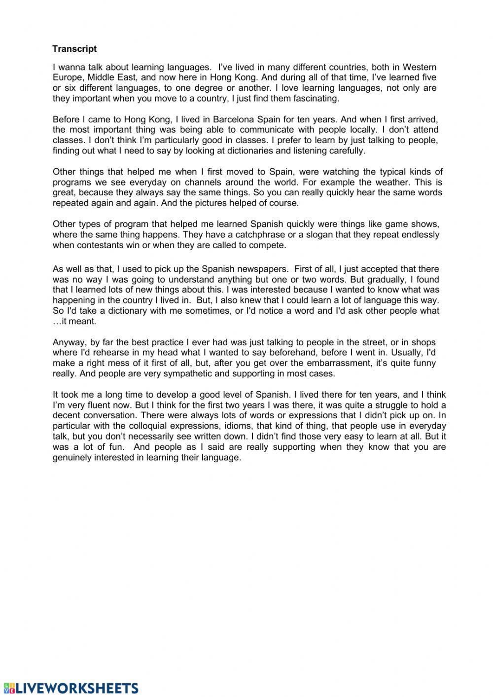 LISTENING: Learning Languages