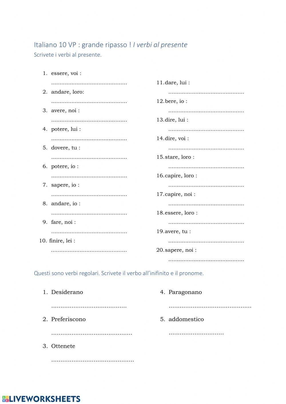 I verbi regolari al presente