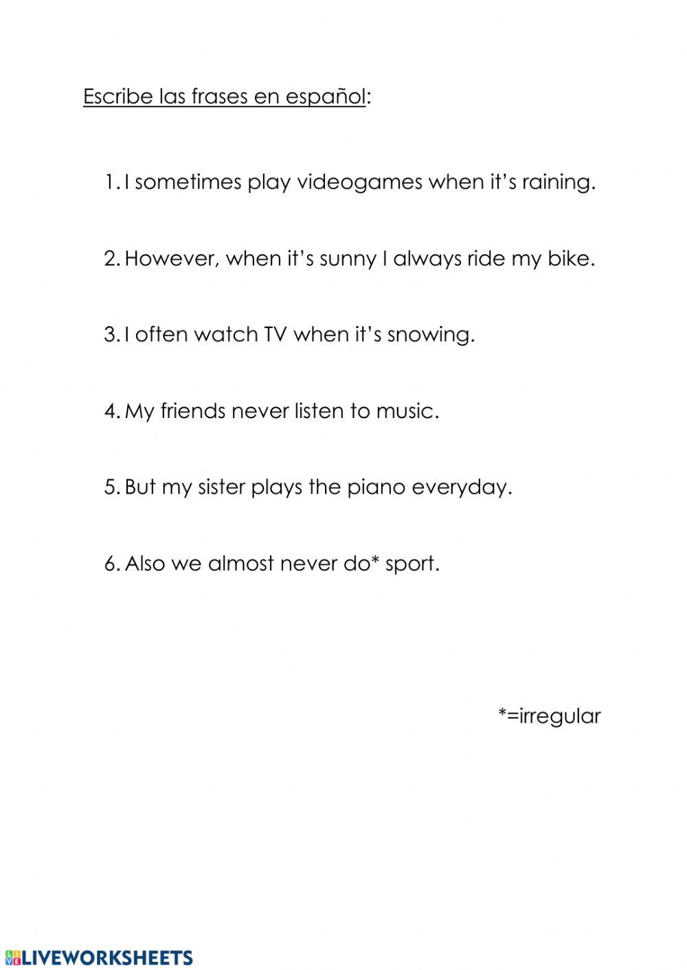 Translation: The weather and free time activities