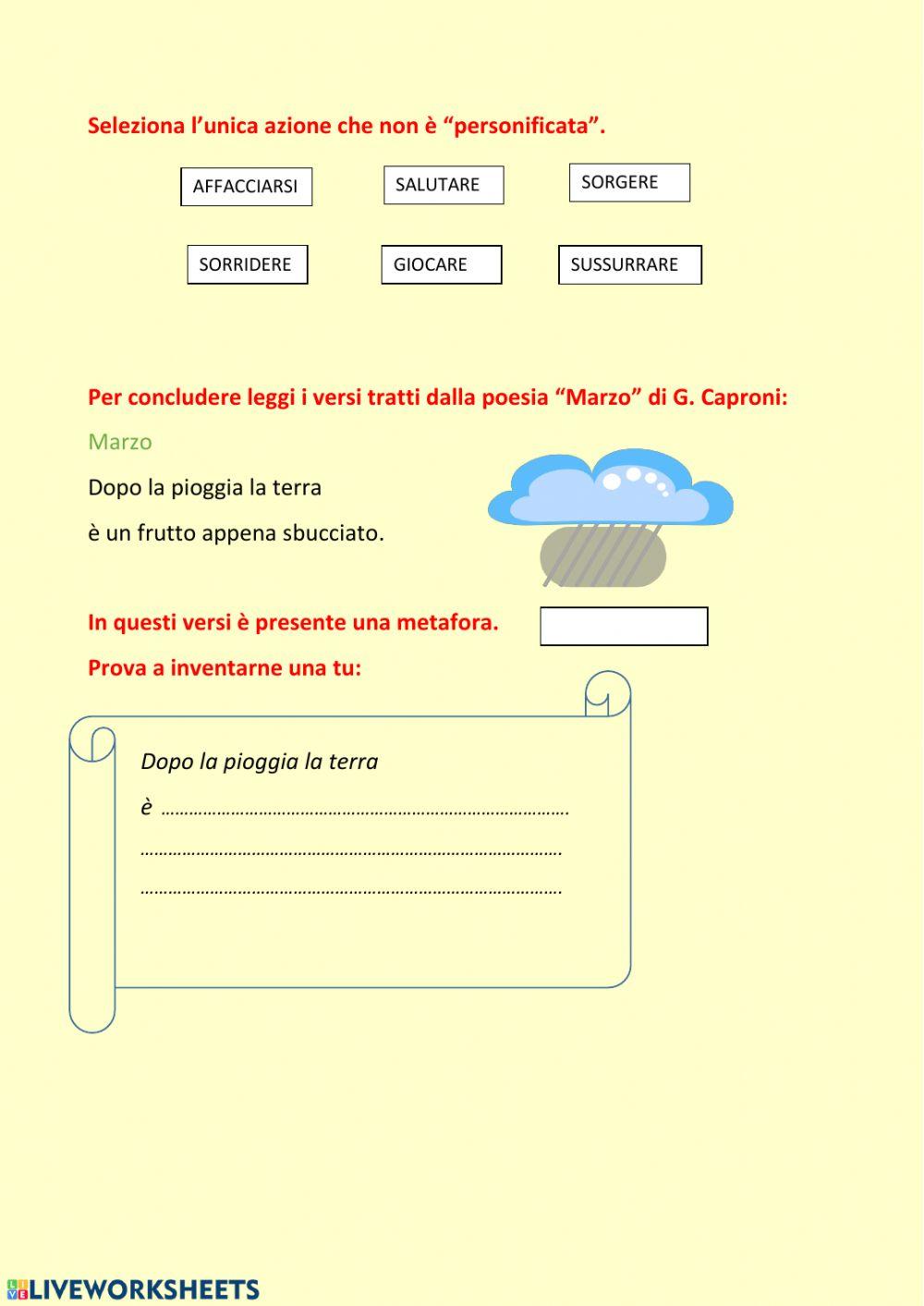 metafora, versi, strofe, similitudini