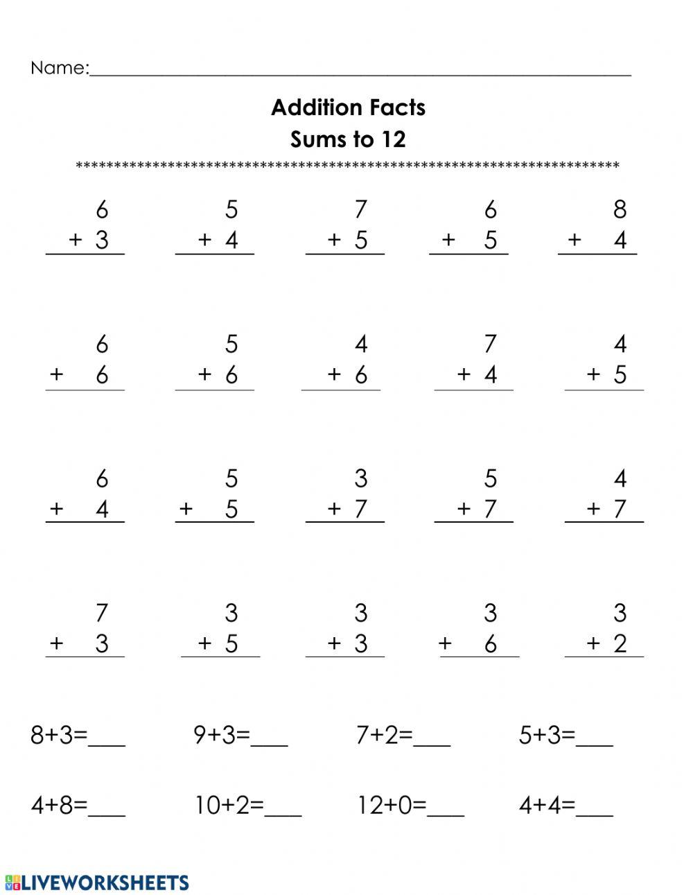Addition Sums to 12