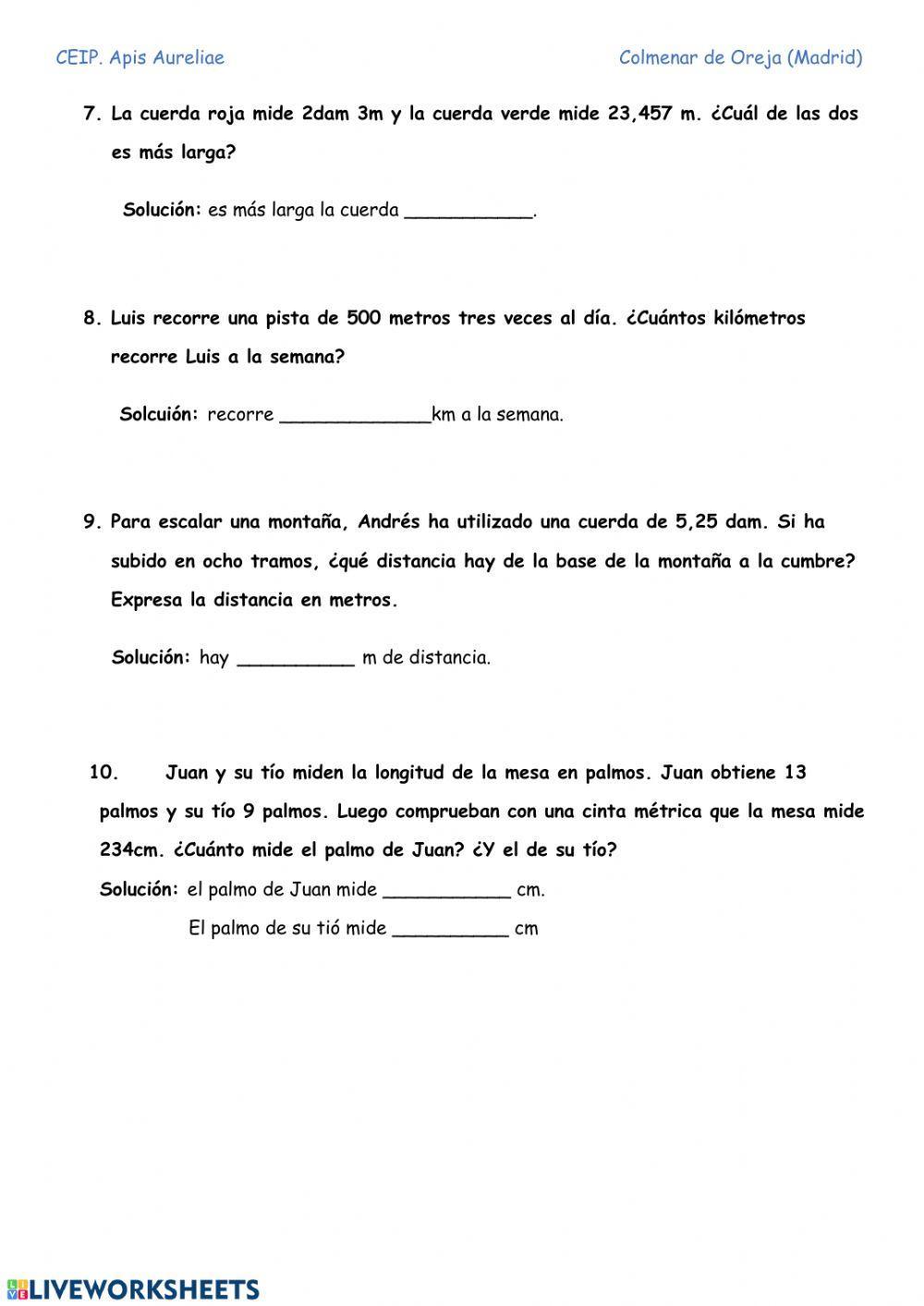 Ejercicios de longitud