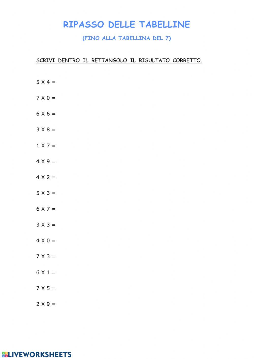 Ripasso delle tabelline