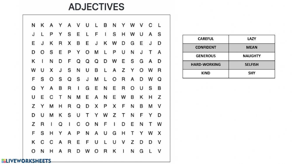 Vocabulary adjectives
