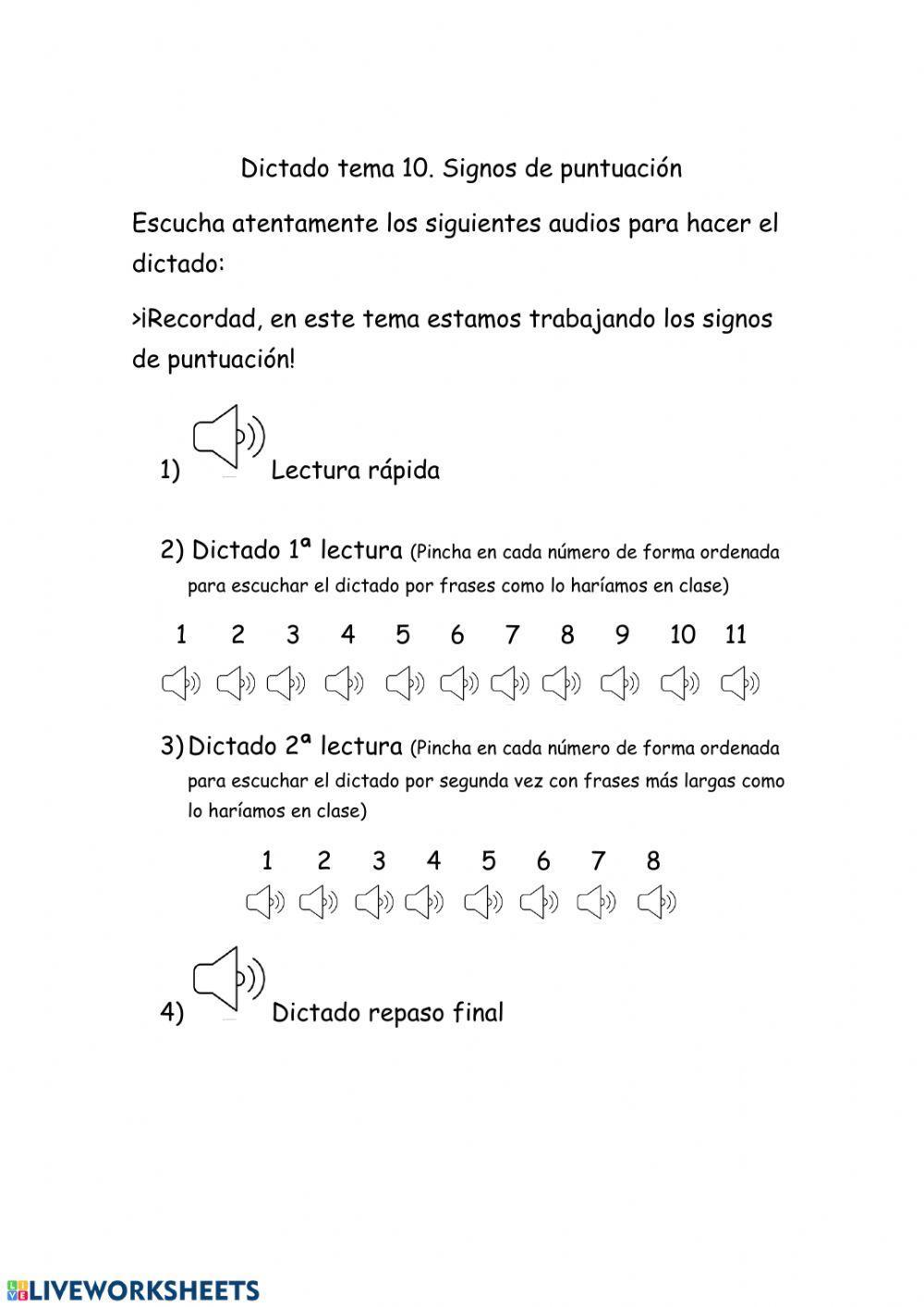 Dictado signos de puntuación cuarto curso