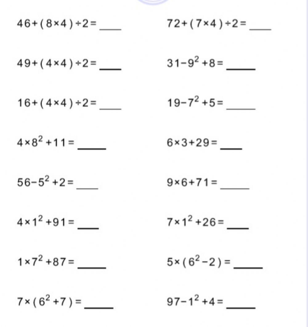 Order of Operations (PEDMAS with integers)