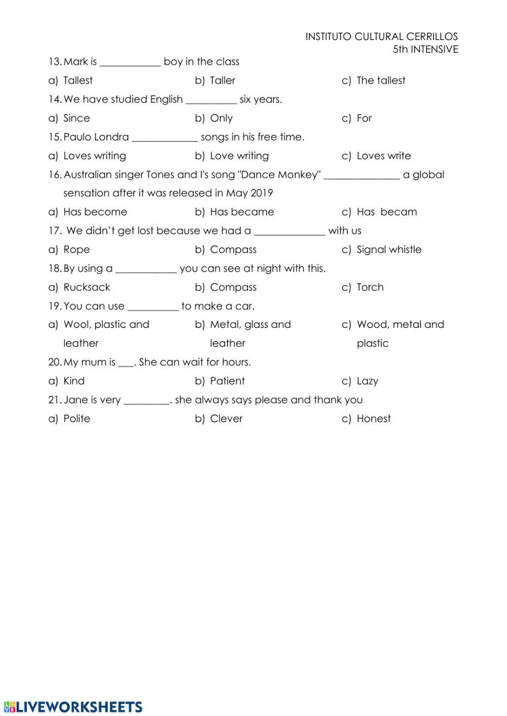 5th Intensive- review