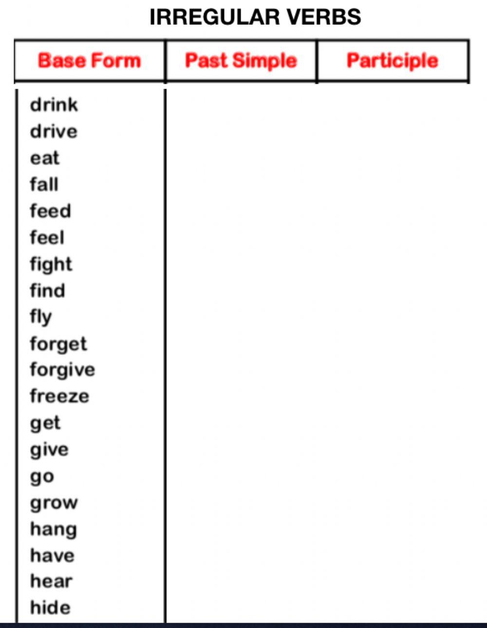 Irregular verbs 21-40