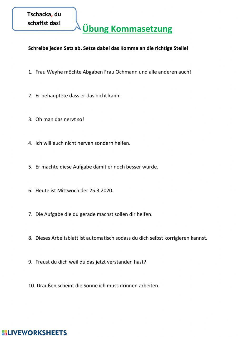Übung Kommasetzung