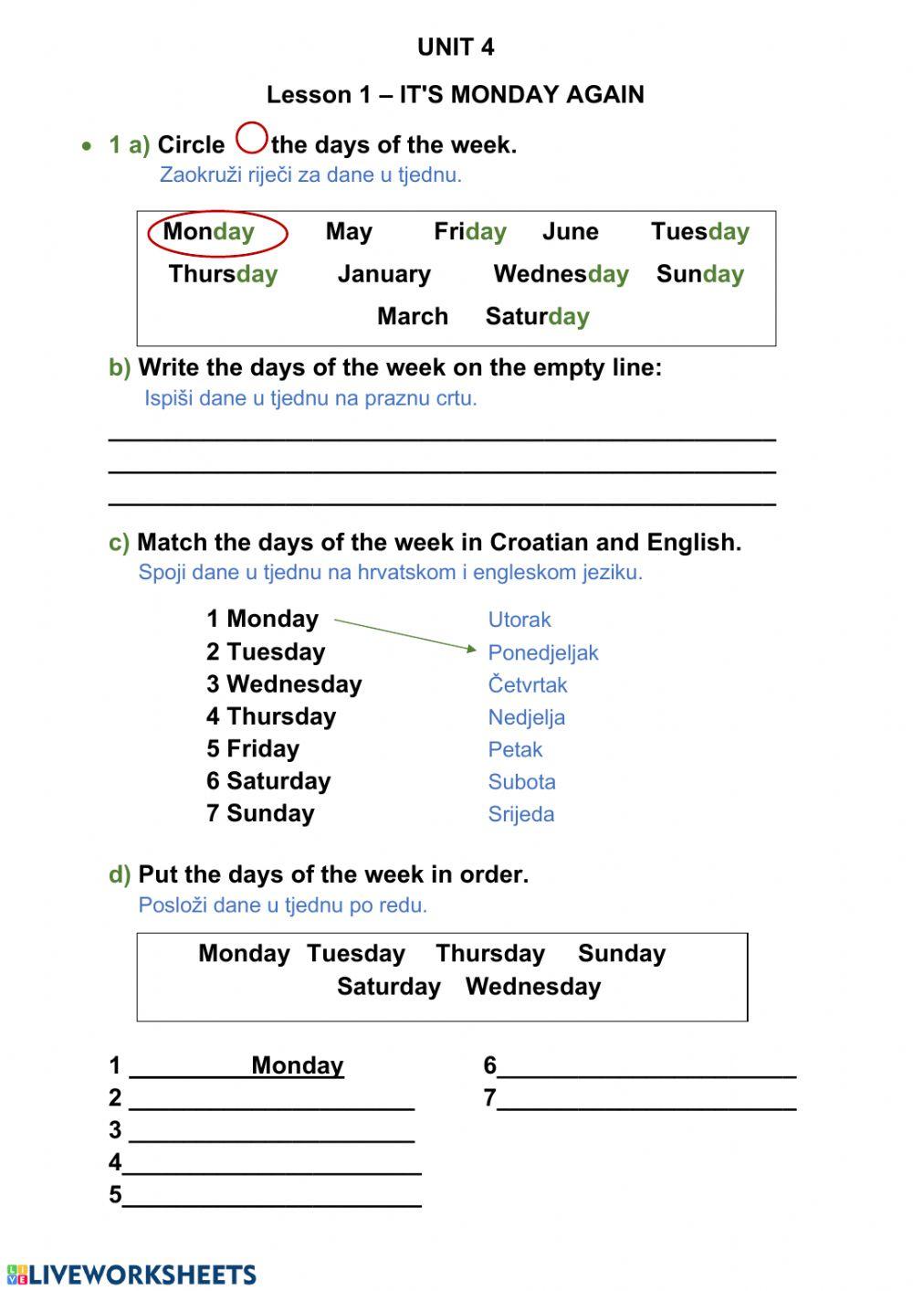 Days of the week - Feelings