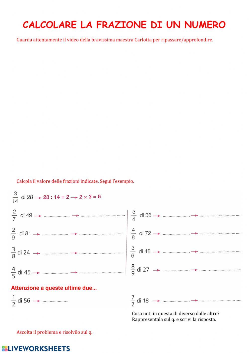 Calcolare la frazione di un numero worksheet Live Worksheets Calcolare la frazione di un numero worksheet Live Worksheets