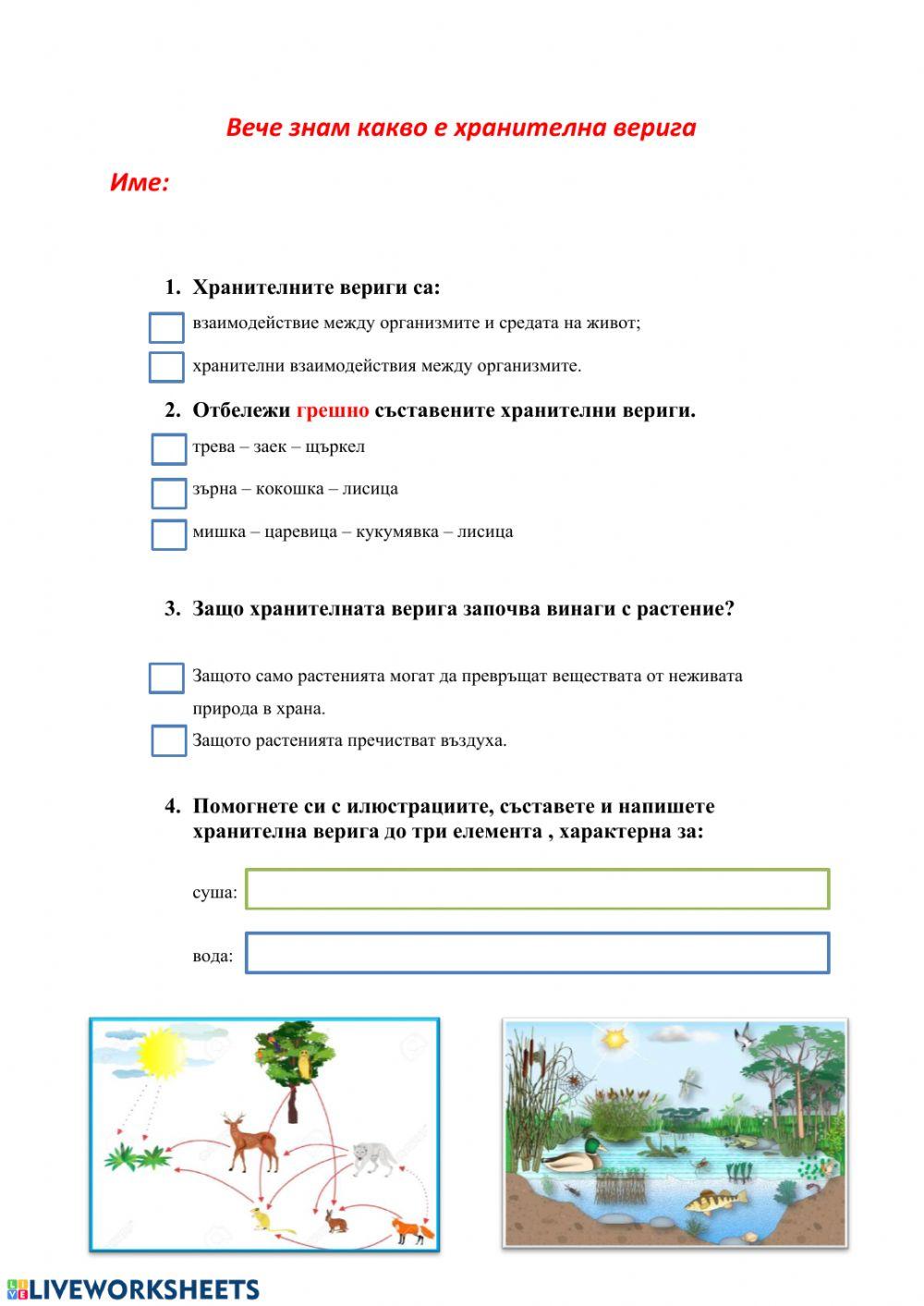 Хранителна верига | Ангелина Генчева | Live Worksheets