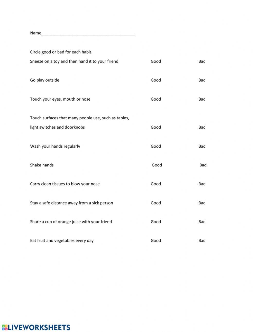Good or bad habits 5420491 kim holt live worksheets