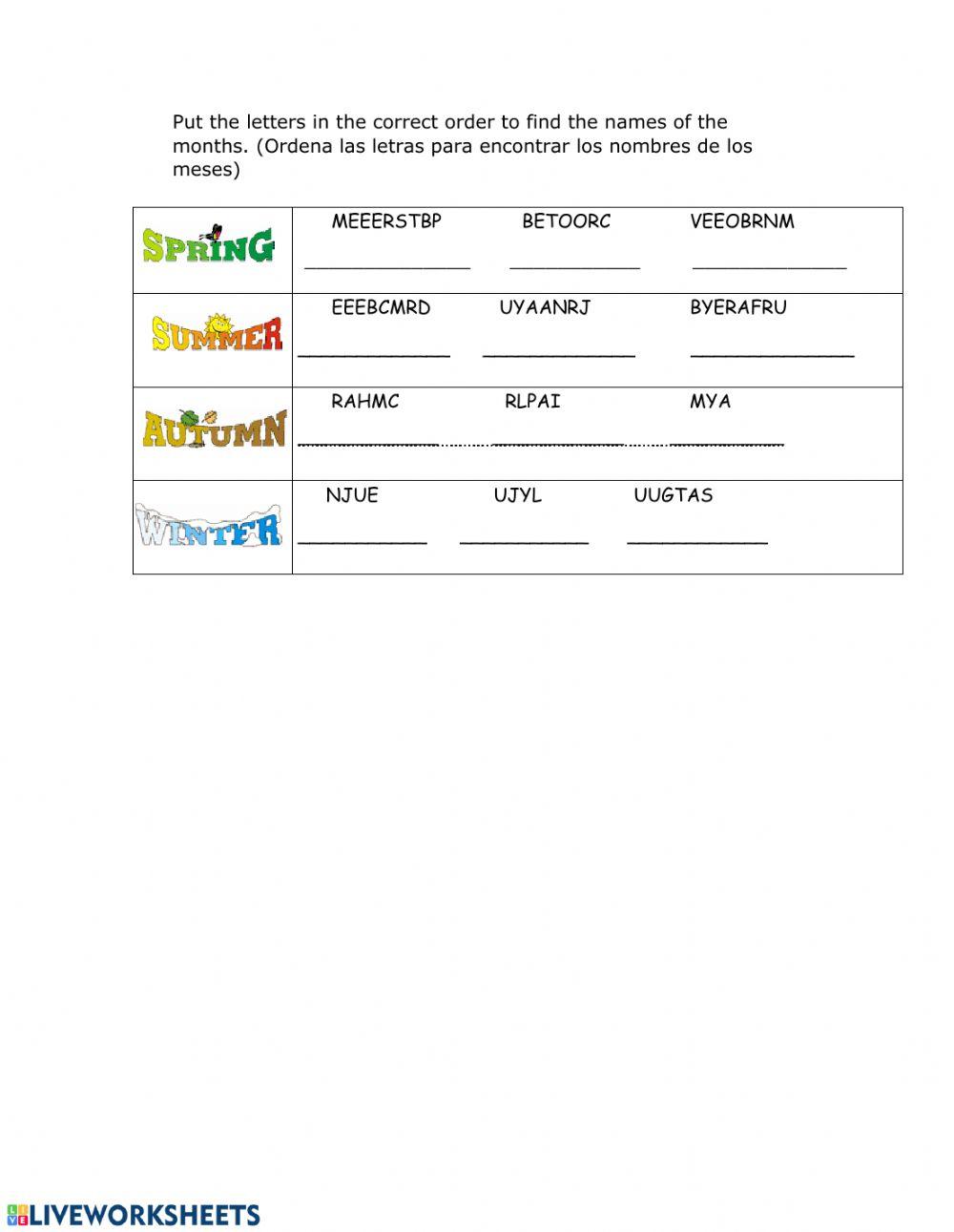 Months of the year and seasons