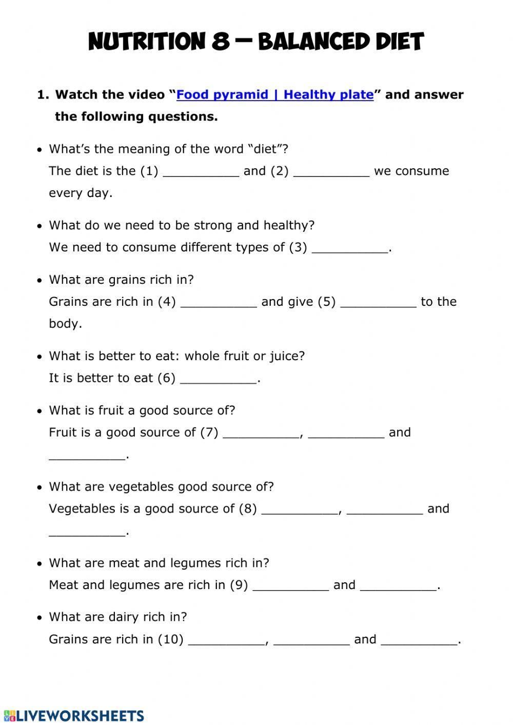 NUTRITION 8 - A Balanced Diet