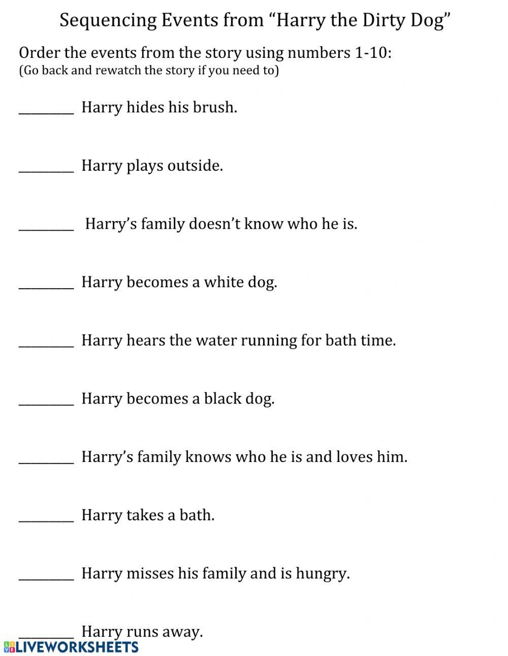 Sequencing Events from -Harry the Dirty Dog-