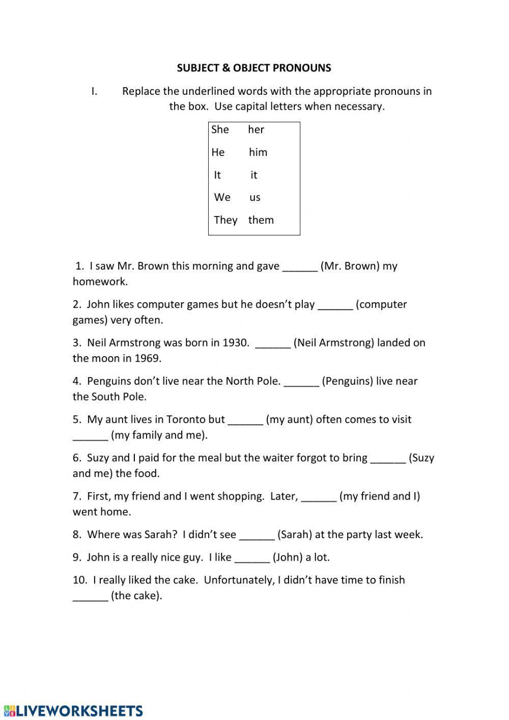 Subject and object pronoun