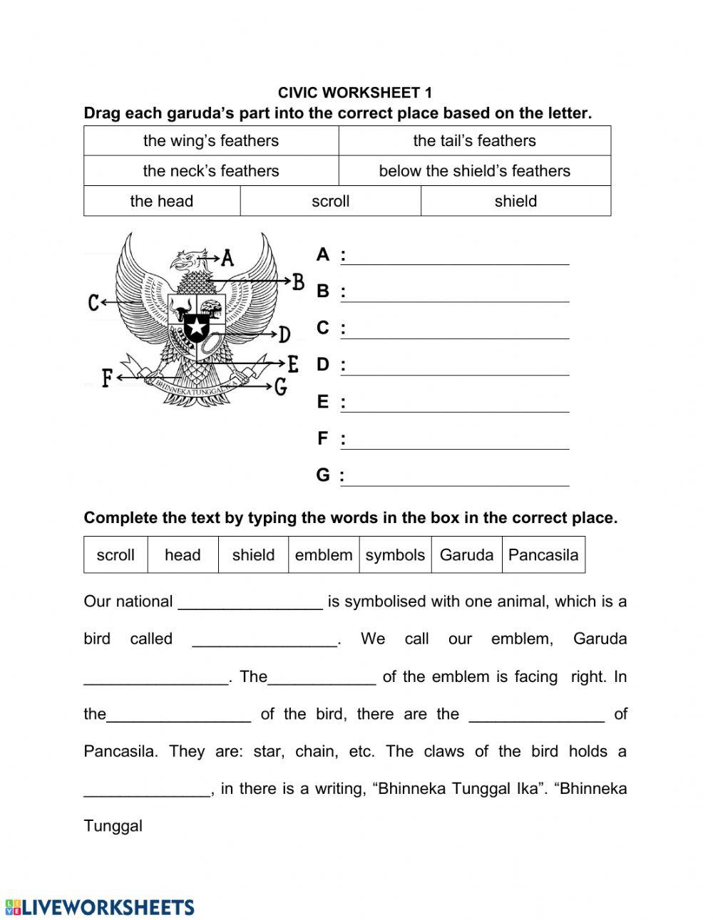 Civics Worksheet Stage 1