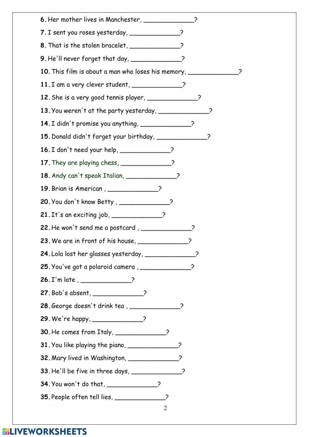 Tag questions practice pdf