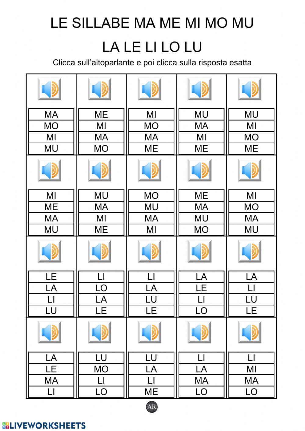 Le sillabe ma me mi mo mu, la le li lo lu